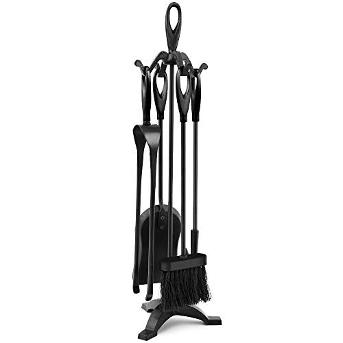 Amagabeli Ensemble d'outils de Cheminée 5 pièces Set Serviteur de Cheminee Noir Forge Outils de Cheminée Pelle Pinces et Poker Ensemble d'outils