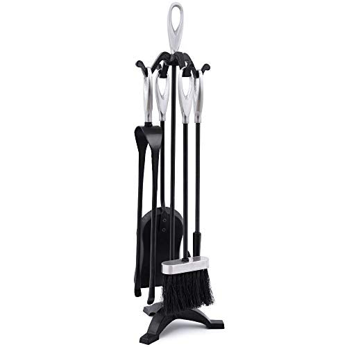 Amagabeli Ensemble d'outils de Cheminée 5 pièces Set Serviteur de Cheminee Noir Forge Outils de Cheminée Pelle Pinces et Poker Ensemble d'outils