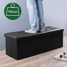 Load image into Gallery viewer, Camabel，110 x 38 x 38 cm Pouf Coffre de Rangement Pliable ，Chargement Tabouret Cube Dé Repose-Pieds， Siège Boîte Max de 300 kg，Noir
