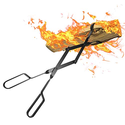 Amagabeli Pince à bois cheminée 66cm avec poignées À toute épreuve Pinces à feu pour Intérieur Poêle à bois Fer forgé Pinces À Bois De plein air Pince à bûches de bois pour Feu de camp Foyer Outils