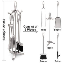 Load image into Gallery viewer, Amagabeli 5 pièces Set Serviteur de Cheminee Ensemble d&#39;outils de Cheminée argenté manipuler outils de cheminee Pelle Pinces et Poker Ensemble d&#39;outils
