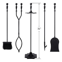 Load image into Gallery viewer, Amagabeli 5 Pcs Fireplace Tools Sets Black Handle Wrought Iron Large Fire Tool Set and Holder Outdoor Fireset Fire Pit Stand Indoor Rustic Tongs Shovel Antique Brush Chimney Poker Wood Accessories Kit
