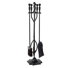 Load image into Gallery viewer, Amagabeli 5 Pcs Fireplace Tools Sets Black Handle Wrought Iron Large Fire Tool Set and Holder Outdoor Fireset Fire Pit Stand Indoor Rustic Tongs Shovel Antique Brush Chimney Poker Wood Accessories Kit
