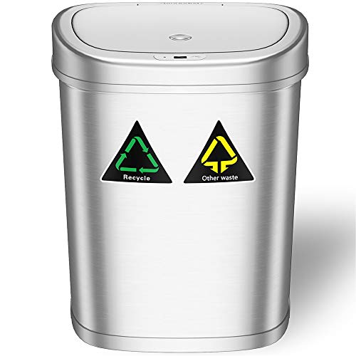 Amagabeli Poubelle à Capteur Automatique - Poubelle de Cuisine Recycleur 42L en aAcier Inoxydable - Poubelle à Capteur de Mouvement Infrarouge Automatique pour la Salle de Bains du Bureau à Domicile