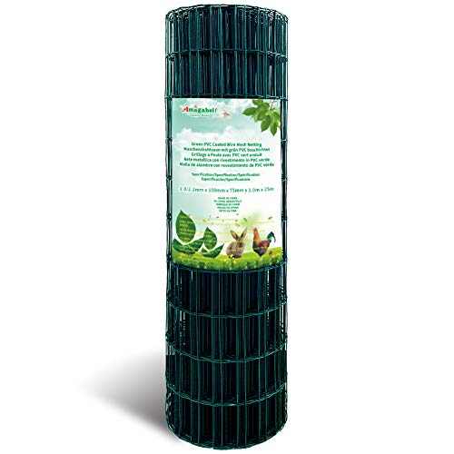 Amagabeli 1.2M X 20M Grillage Résidentiel Fil 2,2mm Mailles 100x100cm Grillage de Clôture RAL6005 Vert Maille Clôture de Jardin Métallique Grillage Jardin Bordure de Jardin Pelouse Clôture HC04