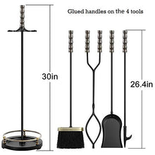 Load image into Gallery viewer, Amagabeli 30in Fireplace Tools Set Brass Handle 5Pieces Wrought Iron Indoor Fireset Stand Wood Log Holder Outdoor Fire Pit Hearth Accessories Kit Antique Fire Tongs Shovel Brush Chimney Poker Tool Set
