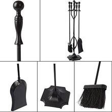 Load image into Gallery viewer, Amagabeli 5 Pcs Fireplace Tools Sets Black Handle Wrought Iron Large Fire Tool Set and Holder Outdoor Fireset Fire Pit Stand Indoor Rustic Tongs Shovel Antique Brush Chimney Poker Wood Accessories Kit
