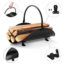 Load image into Gallery viewer, Amagabeli Fireplace Log Holder Indoor Firewood Carrier Metal Wood Rack Holders Tools Covers Fire Wood Basket Container Sets Ash Bucket and Carrying Bag Black Hearth Fireset Birch Outdoor Basket
