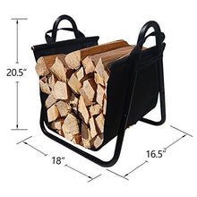 Load image into Gallery viewer, Amagabeli Fireplace Log Holder with Canvas Firewood Rack Indoor Tote Carrier Metal Wood Rack Black Firewood Holders Storage Heavy Duty Logs Stacker Basket with Handles Kindling Large Stove Accessories
