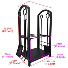 Load image into Gallery viewer, Amagabeli Porte bûches de cheminée avec 4 outils 74 x 40 x 30cm Ensemble d‘outils de Cheminée Grande Capacité Range-bûches Support de bois de Chauffage pour Intérieur Extérieur Rack de Stockage Outils
