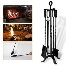 Load image into Gallery viewer, Amagabeli 5 Pieces Fireplace Tools Set Indoor Wrought Iron Fire Set Fire Place Pit Large Poker Wood Stove Log Firewood Tongs Holder Tools Kit Sets with Handles Modern Black Outdoor Accessories Kit
