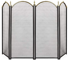 Load image into Gallery viewer, Amagabeli Large Gold Fireplace Screen 4 Panel Ornate Wrought Iron Black Metal Fire Place Standing Gate Decorative Mesh Solid Steel Spark Guard Cover Outdoor Tools Accessories
