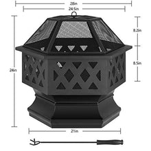 Load image into Gallery viewer, Amagabeli Foyer Extérieur Foyer à Bois Foyer Cheminée Cheminée Poker Pare-étincelles Couvercle en Maille Ignifuge Extra Profond Grand Carré Extérieur Terrasse arrière Grille en Robuste antirouille
