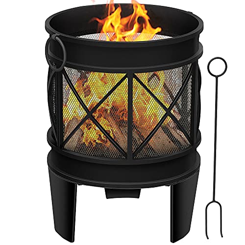 Amagabeli Brasero Exterieur pour Jardin 58 x 42 cm Portable Cheminée Foyer Extérieur pour Terrasse,Tisonnier et Grille Inclus, Chauffage de Ménager Fire Pit