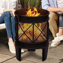 Load image into Gallery viewer, Amagabeli Brasero Exterieur pour Jardin 58 x 42 cm Portable Cheminée Foyer Extérieur pour Terrasse,Tisonnier et Grille Inclus, Chauffage de Ménager Fire Pit
