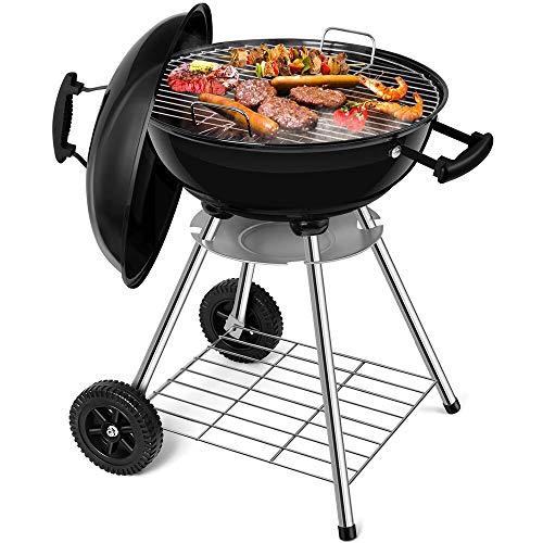 BEAU JARDIN Barbecue à Charbon de Bois Noir Pour Pique-Nique Barbecue à Billes Pour Charbon de Bois de Diamètre Avec Bac à Cendres Amovible Support Pour Barbecue Rond à Grille Avec Surface de Gril 44cm