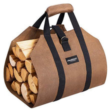 Load image into Gallery viewer, Amagabeli 99x45,7cm Toile Sac à bûche Cheminée Sac de chauffage Imperméable Transporteur de bois extérieur rangement pour le bois de avec anti-dérapantes Solide poignées Sangles Porte-bûches marron
