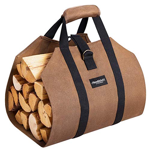 Amagabeli 99x45,7cm Toile Sac à bûche Cheminée Sac de chauffage Imperméable Transporteur de bois extérieur rangement pour le bois de avec anti-dérapantes Solide poignées Sangles Porte-bûches marron