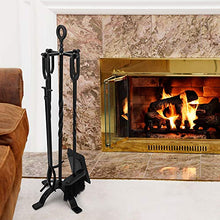 Load image into Gallery viewer, Amagabeli 5 Pieces Fireplace Tools Set Indoor Wrought Iron Fire Set Fire Place Pit Large Poker Wood Stove Log Firewood Tongs Holder Tools Kit Sets with Handles Modern Black Outdoor Accessories Kit
