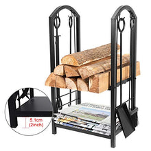 Load image into Gallery viewer, Amagabeli Porte bûches de cheminée avec 4 outils 74 x 40 x 30cm Ensemble d‘outils de Cheminée Grande Capacité Range-bûches Support de bois de Chauffage pour Intérieur Extérieur Rack de Stockage Outils
