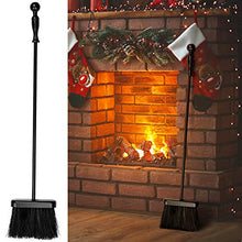 Load image into Gallery viewer, Amagabeli 26in Fireplace Brush Fireside Broom Fireplace Loose Tool Set for Outdoor Fire Pit Campfires Indoor Fireplace Heavy Duty Wrought Iron Steel Bar Support
