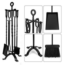 Load image into Gallery viewer, Amagabeli 5 Pieces Fireplace Tools Set Indoor Wrought Iron Fire Set Fire Place Pit Large Poker Wood Stove Log Firewood Tongs Holder Tools Kit Sets with Handles Modern Black Outdoor Accessories Kit
