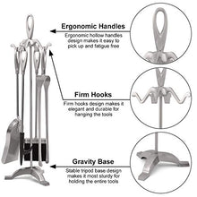 Load image into Gallery viewer, Amagabeli 5 pièces Set Serviteur de Cheminee Ensemble d&#39;outils de Cheminée argenté manipuler outils de cheminee Pelle Pinces et Poker Ensemble d&#39;outils

