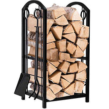 Load image into Gallery viewer, Amagabeli Porte bûches de cheminée avec 4 outils 74 x 40 x 30cm Ensemble d‘outils de Cheminée Grande Capacité Range-bûches Support de bois de Chauffage pour Intérieur Extérieur Rack de Stockage Outils
