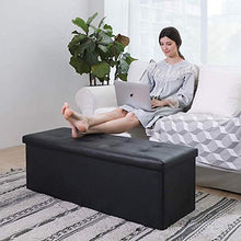 Load image into Gallery viewer, Camabel，110 x 38 x 38 cm Pouf Coffre de Rangement Pliable ，Chargement Tabouret Cube Dé Repose-Pieds， Siège Boîte Max de 300 kg，Noir
