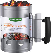 Load image into Gallery viewer, BEAU JARDIN, BBQ Allume-Charbon pour BBQ Allume-Cigare , Cheminée en Barbecues 28 x 18 cm ,Argent Cheminée d&#39;allumage  , Barbecue Briquet Poignée de sécurité
