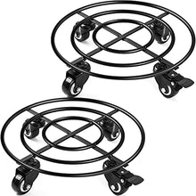 Load image into Gallery viewer, Amagabeli 2pcs X 14in Metal Plant Caddy Heavy Duty Iron Potted Plant Stand With Wheels Round Flower Pot Rack on Rollers Dolly on Wheels Indoor Outdoor Planter Trolley Casters Rolling Coaster Black
