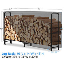 Load image into Gallery viewer, Amagabeli 8ft Firewood Log Rack with Cover Combo Set Waterproof Outdoor Log Holder for Fireplace Heavy Duty Wood Stacker for Patio Logs Pit Storage Steel Tubular Wood Pile Rack Tool Accessories Black
