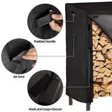 Load image into Gallery viewer, Amagabeli 8ft Firewood Log Rack Cover Weather Resistant Outdoor Heavy Duty Waterproof 600D Oxford Fabric Fireplace Logs Holder Covering Fire Wood Storage Covers with PVC Backing Black
