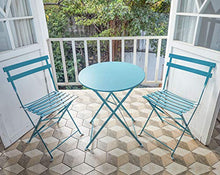 Load image into Gallery viewer, Amagabeli，Ensemble Bistro de 1 Table（H90 x D75cm） et 2 Chaises(H83 x W42 x D38cm)，Salon de Jardin Pliable en Métal， Costume Parfait pour Balcon Terasse et Jardin Imperméable，Bleu Clair
