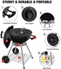 Load image into Gallery viewer, BEAU JARDIN Barbecue à Charbon de Bois Noir Pour Pique-Nique Barbecue à Billes Pour Charbon de Bois de Diamètre Avec Bac à Cendres Amovible Support Pour Barbecue Rond à Grille Avec Surface de Gril 44cm
