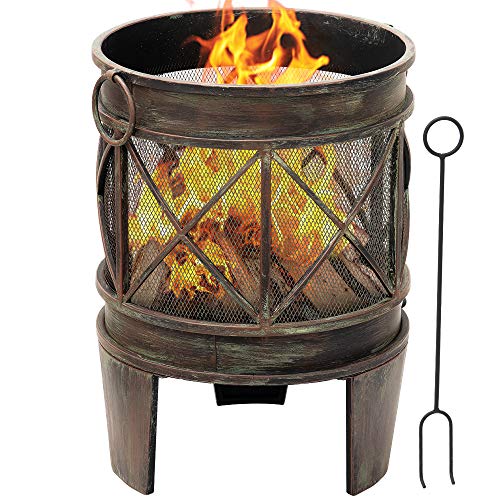 Amagabeli Brasero Exterieur pour Jardin 58 x 42 cm Portable Cheminée Foyer Extérieur pour Terrasse,Tisonnier et Grille Inclus, Chauffage de Ménager Fire Pit