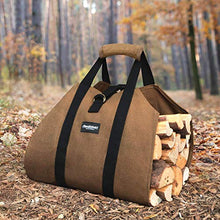 Load image into Gallery viewer, Amagabeli 99x45,7cm Toile Sac à bûche Cheminée Sac de chauffage Imperméable Transporteur de bois extérieur rangement pour le bois de avec anti-dérapantes Solide poignées Sangles Porte-bûches marron
