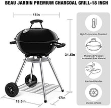 Load image into Gallery viewer, BEAU JARDIN Barbecue à Charbon de Bois Noir Pour Pique-Nique Barbecue à Billes Pour Charbon de Bois de Diamètre Avec Bac à Cendres Amovible Support Pour Barbecue Rond à Grille Avec Surface de Gril 44cm
