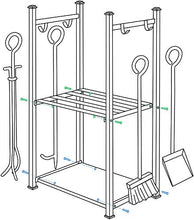 Load image into Gallery viewer, Amagabeli Porte Bûches de Cheminée avec 4 Outils 72x40x30cm Intérieur Extérieur Grande Capacité Ensemble d‘outils de Cheminée Support de Bois de Chauffage Outils Rack de Stockage Ensembles de Cheminée
