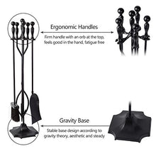 Load image into Gallery viewer, Amagabeli 5 Pcs Fireplace Tools Sets Black Handle Wrought Iron Large Fire Tool Set and Holder Outdoor Fireset Fire Pit Stand Indoor Rustic Tongs Shovel Antique Brush Chimney Poker Wood Accessories Kit
