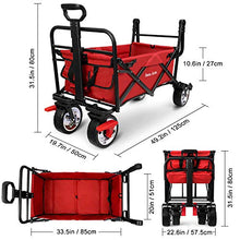 Load image into Gallery viewer, BEAU JARDIN， Chariot de Jardin  à Main Pliable， avec Freins Transport，Remorque de Jardin d&#39;extérieur Pliante Charrette à Bras jusqu&#39;à， 80KG Capacité pivotant Pliante Poussette， Rouge
