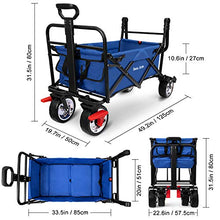 Load image into Gallery viewer, BEAU JARDIN， Chariot de Jardin à Main Pliable， avec Frein Transport ，Remorque de Jardin d&#39;extérieur Pliante Charrette à Bras jusqu&#39;à， 80KG Capacité pivotant Pliante Poussette， Bleu
