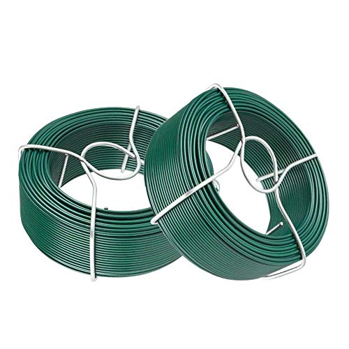 Amagabeli 2 x 100M Fil Acier Plastifie Diamètre 1.5mm Rouleau de Fil Métallique Enduit de PVC Fil de Fer de Jardin Fil d'attache en Plastique Vert pour Les Plantes et Le Jardin Jardinage WR8