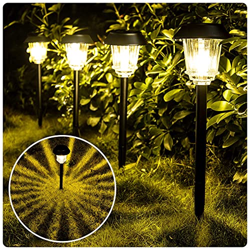 BEAU JARDIN Jardin Lampes Solaires Extérieur Étanche Voie Lentille Acier Inoxydable Fait Auto Marche/Arrêt Sans Fil Rechargeable LED Lumière Alimentée Par pour Pelouse Patio Yard 4 Pack 14x 50.2cm