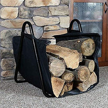 Load image into Gallery viewer, Amagabeli Fireplace Log Holder with Canvas Firewood Rack Indoor Tote Carrier Metal Wood Rack Black Firewood Holders Storage Heavy Duty Logs Stacker Basket with Handles Kindling Large Stove Accessories
