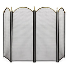 Load image into Gallery viewer, Amagabeli Large Gold Fireplace Screen 4 Panel Ornate Wrought Iron Black Metal Fire Place Standing Gate Decorative Mesh Solid Steel Spark Guard Cover Outdoor Tools Accessories
