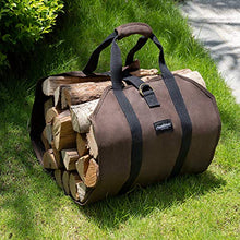 Load image into Gallery viewer, Amagabeli Firewood Carrier Bag Canvas Waxed Large Firewood Log Tote Carrying Indoor Bag Firewood Storage Tote Fire Place Log Holders Outdoor Fire Wood Carrier with Handles Heavy Duty Wood Dark Brown
