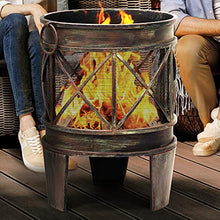 Load image into Gallery viewer, Amagabeli Brasero Exterieur pour Jardin 58 x 42 cm Portable Cheminée Foyer Extérieur pour Terrasse,Tisonnier et Grille Inclus, Chauffage de Ménager Fire Pit
