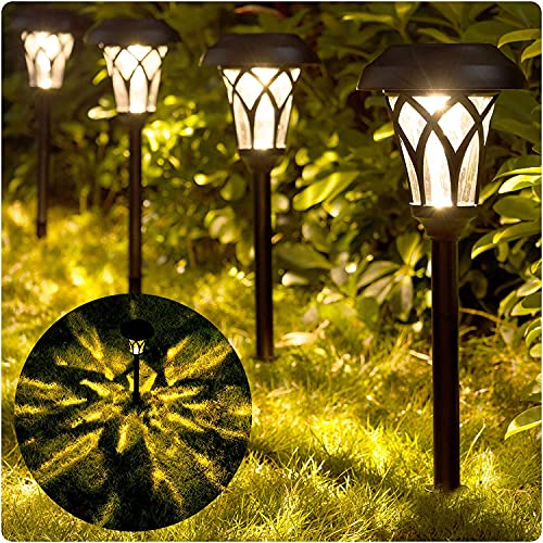 BEAU JARDIN Jardin Lumières Solaires Extérieur Étanche Voie Lumière Lentille Verre Acier Inoxydable Fait Auto Marche/Arrêt Éclairage De LED Rechargeable pour Pelouse Patio Jardin 4 Pack 13,5 x 45,6cm